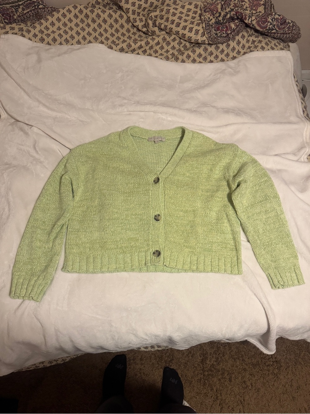 LOFT Light Green V-Neck Cropped Cardigan